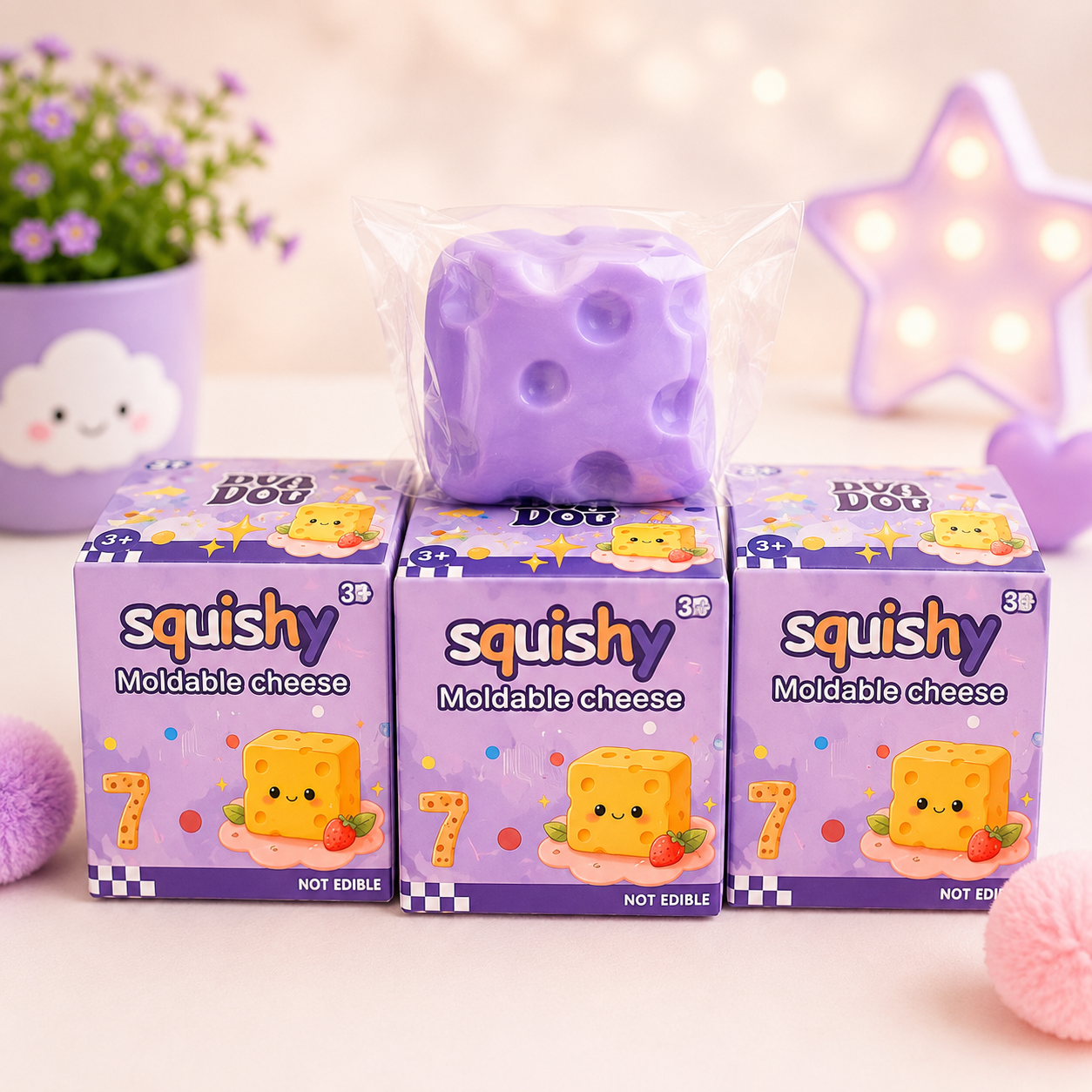 Purple cheese cube squishy